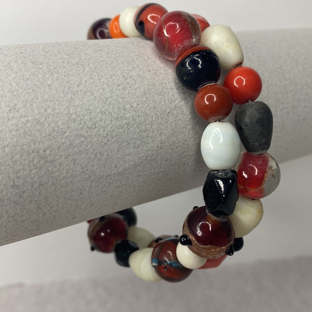 Venetian wedding cake Wrap bracelet Red White beaded